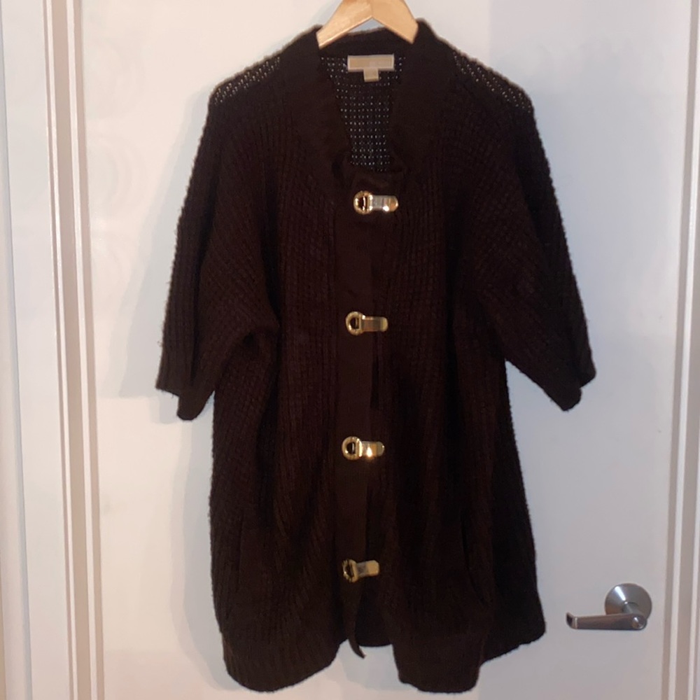 Michael Kors: Cable Sweater cardigan gold hardware buttons XL